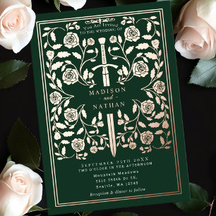 Invitation En Aluminium Mariage d'épée d'or Rose royal vert