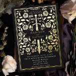 Invitation En Aluminium Mariage d'épée médiévale noire<br><div class="desc">Célébrez votre journée spéciale avec ce Mariage d'épée médiévale royale. Ce design présente un cadre avec une épée et des fleurs. Le dos de ce produit est imprimé en couleurs plates et n'est PAS du papier à papier.</div>