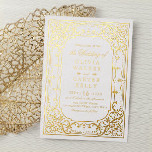 Invitation En Aluminium Mariage d'époque romantique orné d'or