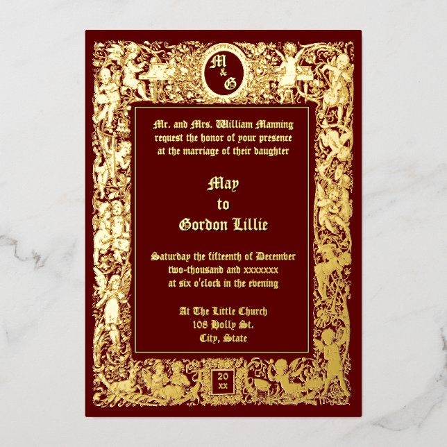 Invitation En Aluminium Mariage des Cherubs de l'ère victorienne (Recto)