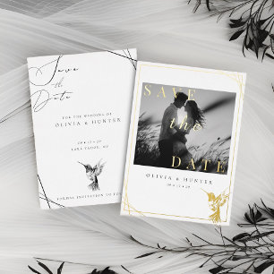 Invitation En Aluminium Mariage des colibris Sauvez la date Noir et Blanc