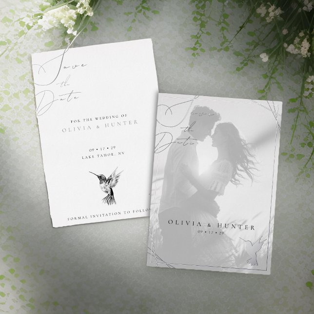 Invitation En Aluminium Mariage des colibris Sauvez la date Noir et Blanc (Créateur téléchargé)