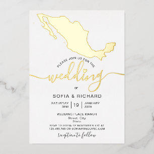 Invitation En Aluminium Mariage Destination Mexique Gold Foil Heart