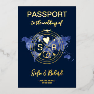 Invitation En Aluminium Mariage Destination Passport World Map Gold