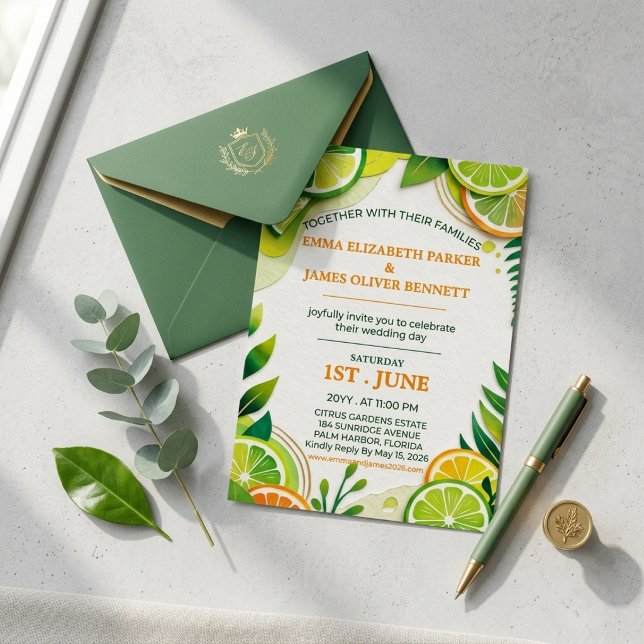Invitation En Aluminium Mariage d'été Citron vert et Vert Chartreuse (Créateur téléchargé)