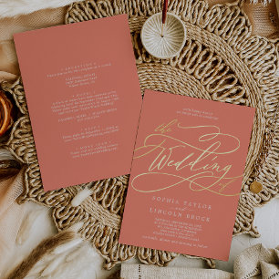 Invitation En Aluminium MARIAGE d'été SOPHIA Gold Foil corail brillant