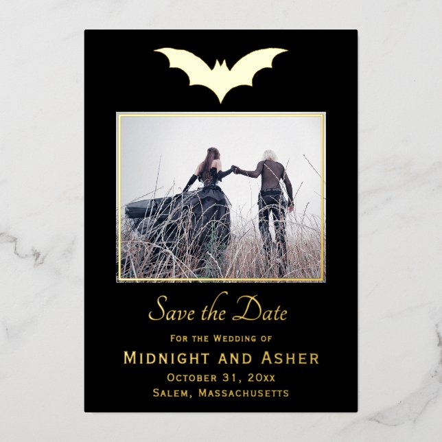 Invitation En Aluminium Mariage d'Halloween Enregistrer la Date (Recto)