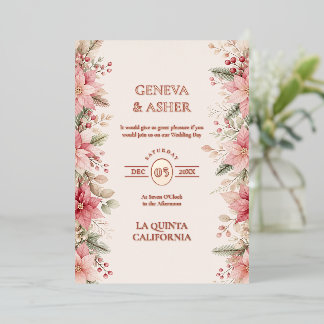 Invitation En Aluminium Mariage d'hiver au poinsettia rose TLW26
