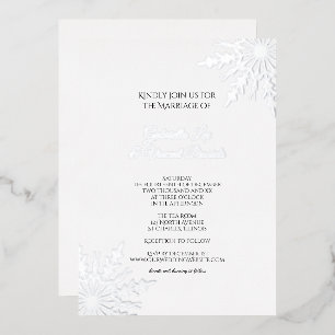 Invitation En Aluminium Mariage d'hiver aux flocons de neige élégants