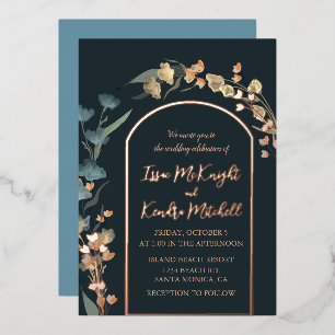 Invitation En Aluminium Mariage d'hiver bleu foncé élégant Arc floral