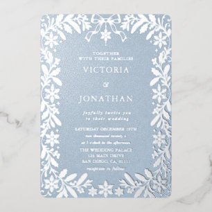 Invitation En Aluminium Mariage d'hiver élégant bleu glace et argent