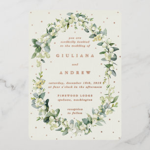 Invitation En Aluminium Mariage d'hiver élégant Crème Symphorine+Eucalyptu
