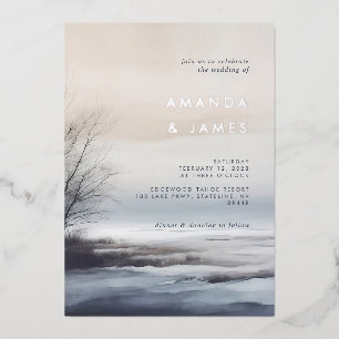 Invitation En Aluminium Mariage d'hiver élégant de paysage abstrait Scéniq