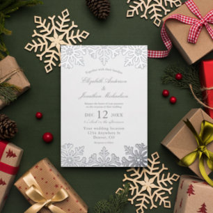 Invitation En Aluminium Mariage d'hiver Flocon de neige argenté