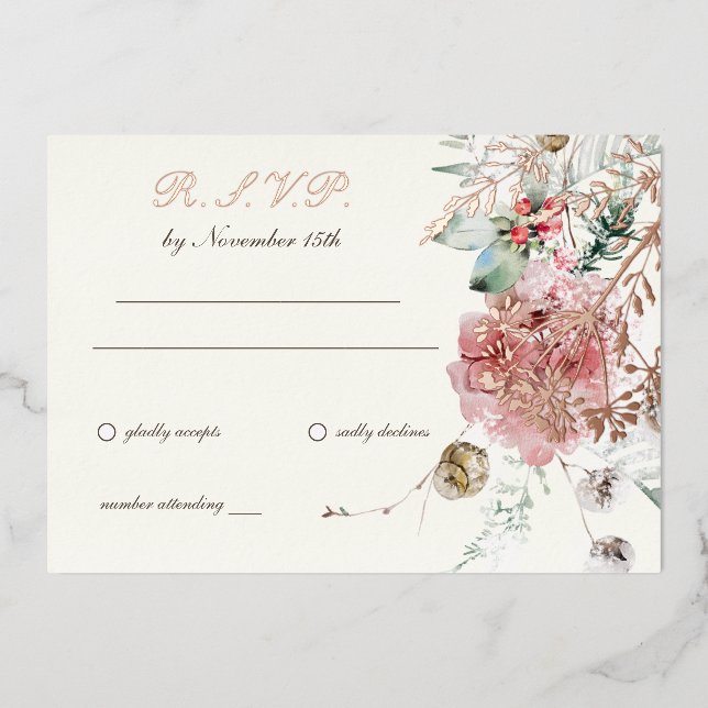 Invitation En Aluminium Mariage d'hiver Floral 2 (Recto)