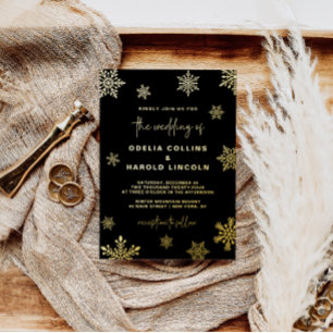 Invitation En Aluminium Mariage d'hiver Gold Snowflake
