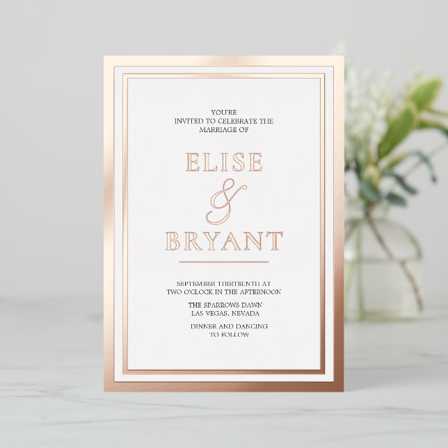 Invitation En Aluminium Mariage d'huile brillante Rose ultra moderne (Debout devant)