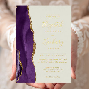 Invitation En Aluminium Mariage d'ivoire d'agate d'or violet moderne