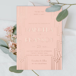 Invitation En Aluminium Mariage d'or Blush Art Déco Rose