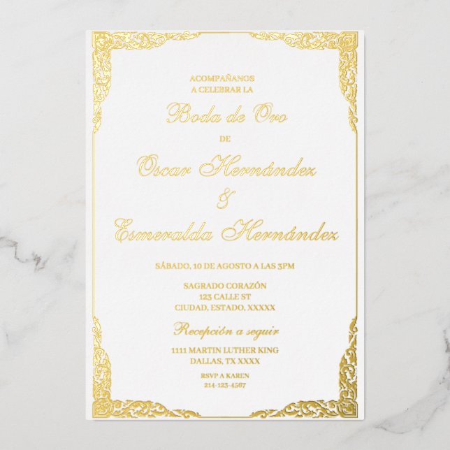 Invitation En Aluminium Mariage d'or élégant modifiable (Recto)
