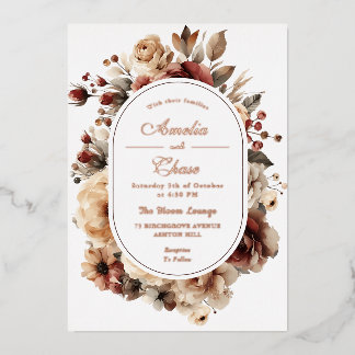 Invitation En Aluminium Mariage d'or floral à cadre bohème