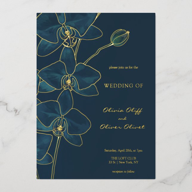 Invitation En Aluminium Mariage d'orchidée bleu doux (Recto)