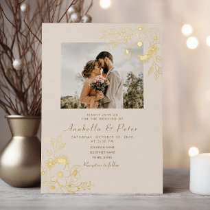 Invitation En Aluminium Mariage Doré Fleurs d'Or