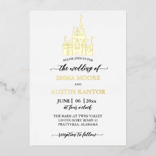 Invitation En Aluminium Mariage du château Princess (Recto)