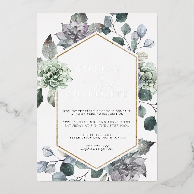 Invitation En Aluminium Mariage Dusty Blue & Silver Desert Greenery (Recto)