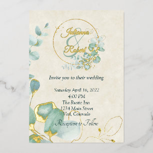 Invitation En Aluminium Mariage économique avec eucalyptus et or