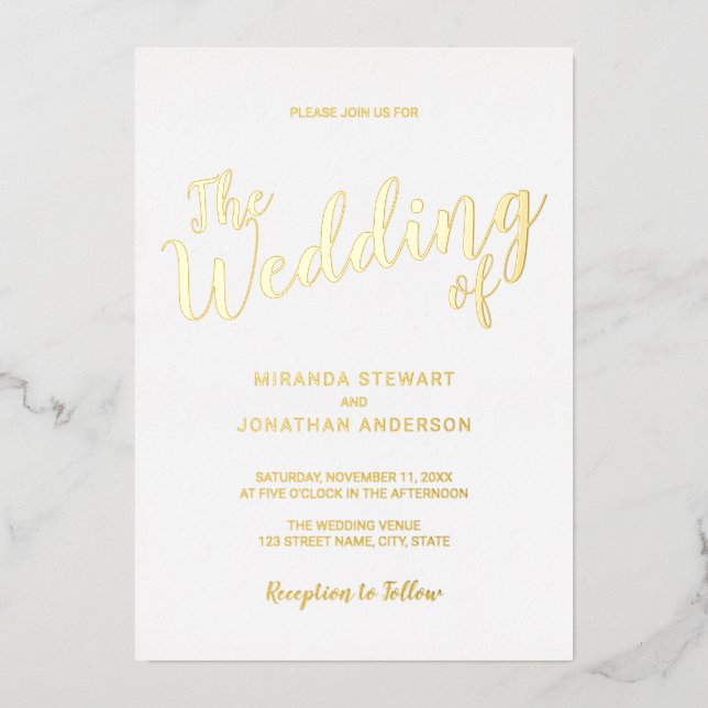 Invitation En Aluminium Mariage écriture moderne or  (Recto)