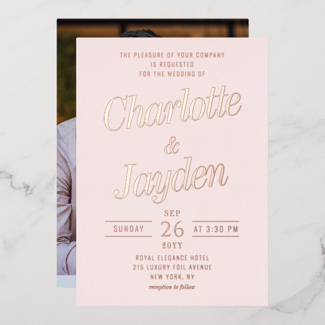 Invitation En Aluminium Mariage écriture Rose Gold Rose pâle (Recto/Verso)