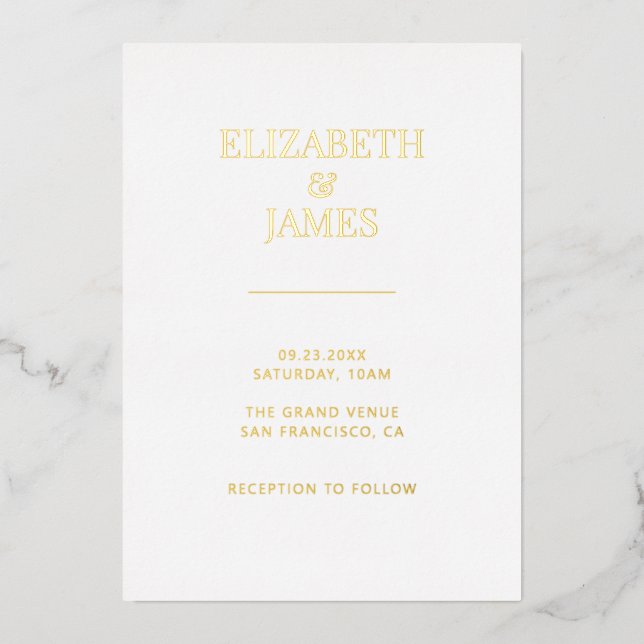 Invitation En Aluminium Mariage Élégance Moderne Simple (Recto)