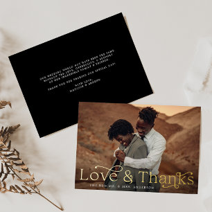 Invitation En Aluminium Mariage élégant Amour et Remerciements Photo Noir
