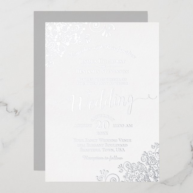 Invitation En Aluminium Mariage Élégant Argenté sur Fond Blanc Classique (Recto/Verso)