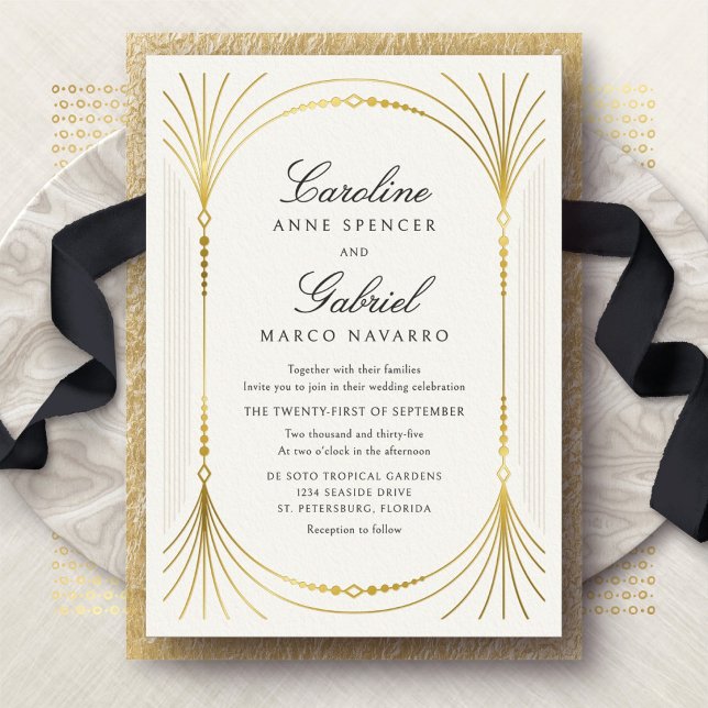 Invitation En Aluminium Mariage Élégant Art Déco (Créateur téléchargé)