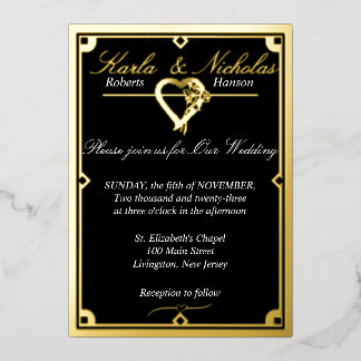 Invitation En Aluminium Mariage Élégant Art Déco Cœur Noir