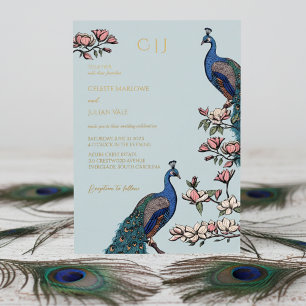 Invitation En Aluminium Mariage élégant au paon floral