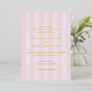 Invitation En Aluminium Mariage élégant aux rayures roses modernes
