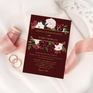 Invitation En Aluminium Mariage élégant avec blush de Bourgogne et motifs