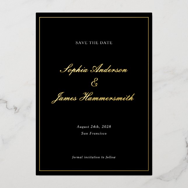 Invitation En Aluminium Mariage élégant avec cadre noir formel et écriture (Recto)