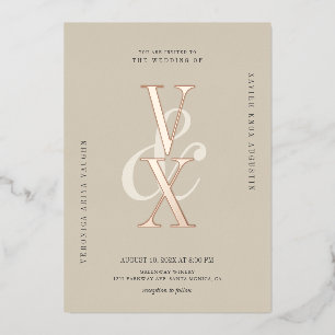 Invitation En Aluminium Mariage Élégant avec Typographie Neutre et Or Rose