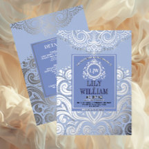 Mariage élégant bleu Artdeco monogramme diamant