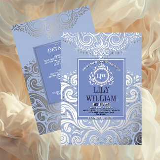 Invitation En Aluminium Mariage élégant bleu Artdeco monogramme diamant