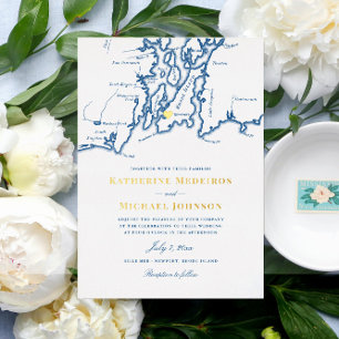 Invitation En Aluminium Mariage élégant bleu marine à Newport Rhode Island