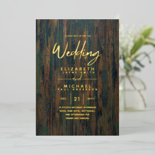 Invitation En Aluminium Mariage Élégant Bois Aspect Texte FEUILLE D'OR Rus