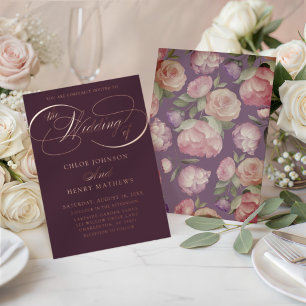 Invitation En Aluminium Mariage Élégant Bourguignon & Floral Artistique