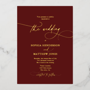 Invitation En Aluminium Mariage Élégant Bourguignon Script Formel