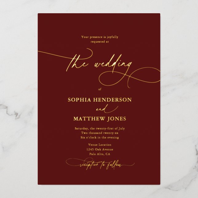 Invitation En Aluminium Mariage Élégant Bourguignon Script Formel (Recto)