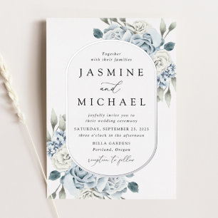 Invitation En Aluminium Mariage Élégant Cadre Floral Bleu Poussiéreux
